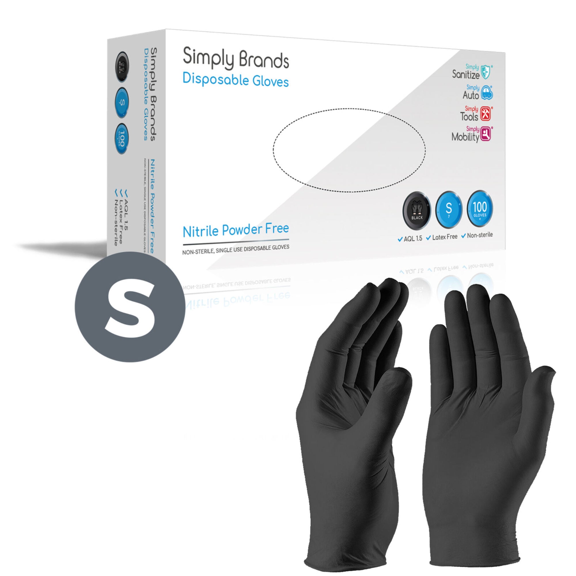 Simply Sanitize 100Pk Small Black Nitrile Gloves