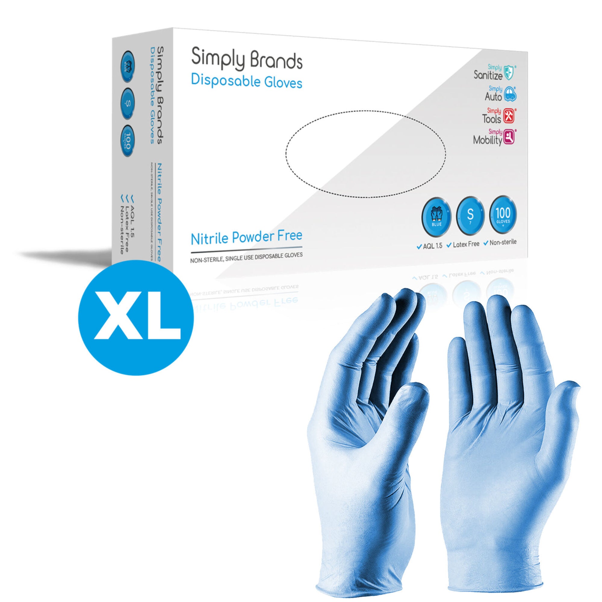 Simply Sanitize 100Pk X-Large Blue Nitrile Gloves