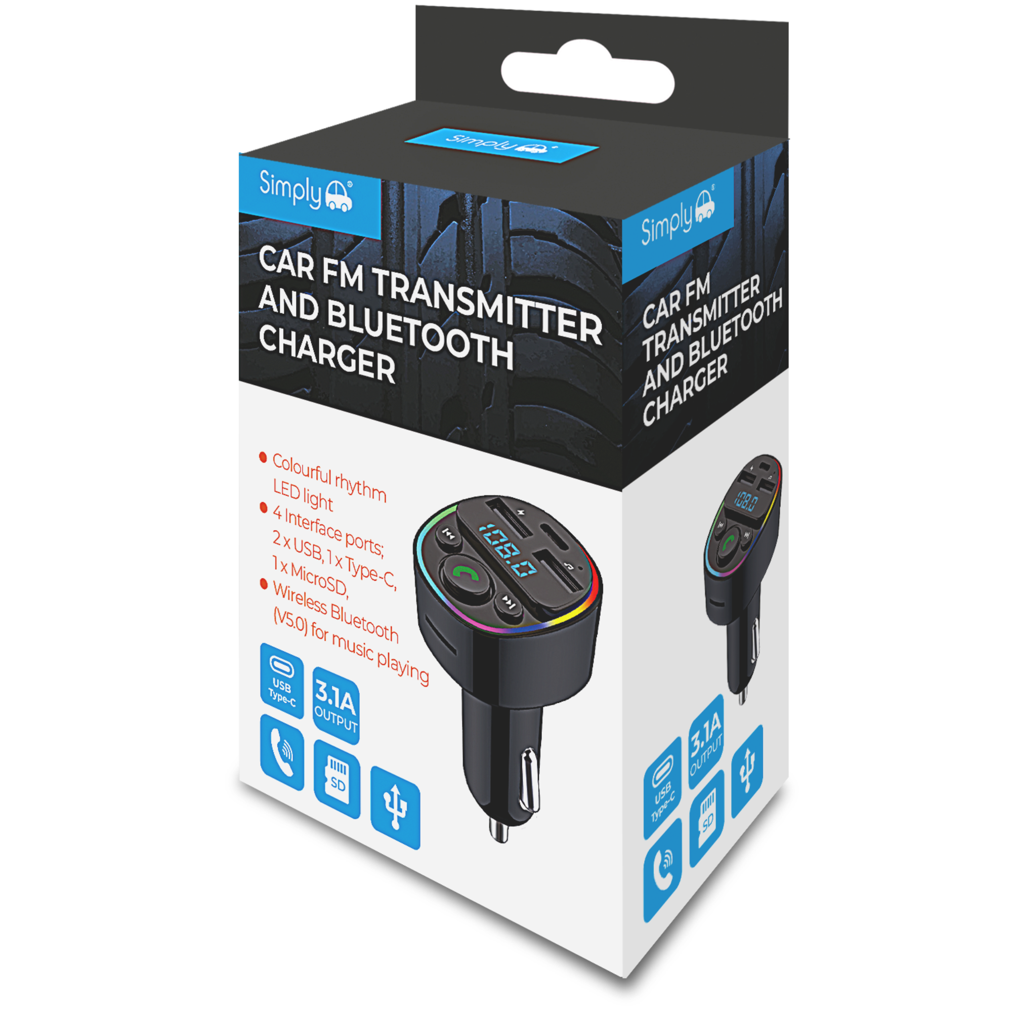 Simply Auto Car FM Transmitter Bluetooth Charger