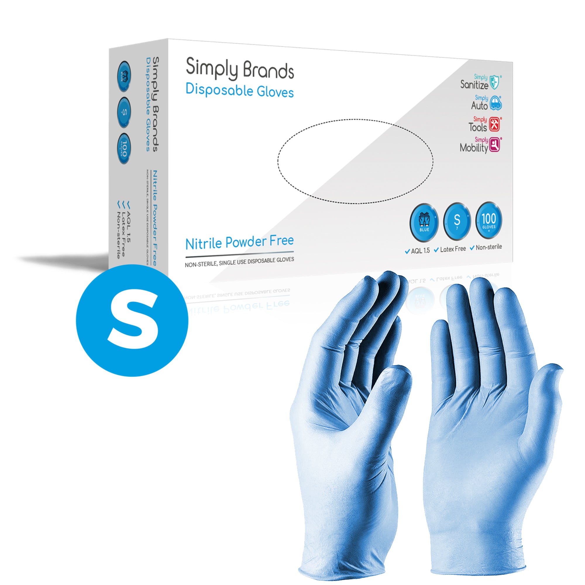 Simply Sanitize 100Pk Small Blue Nitrile Gloves