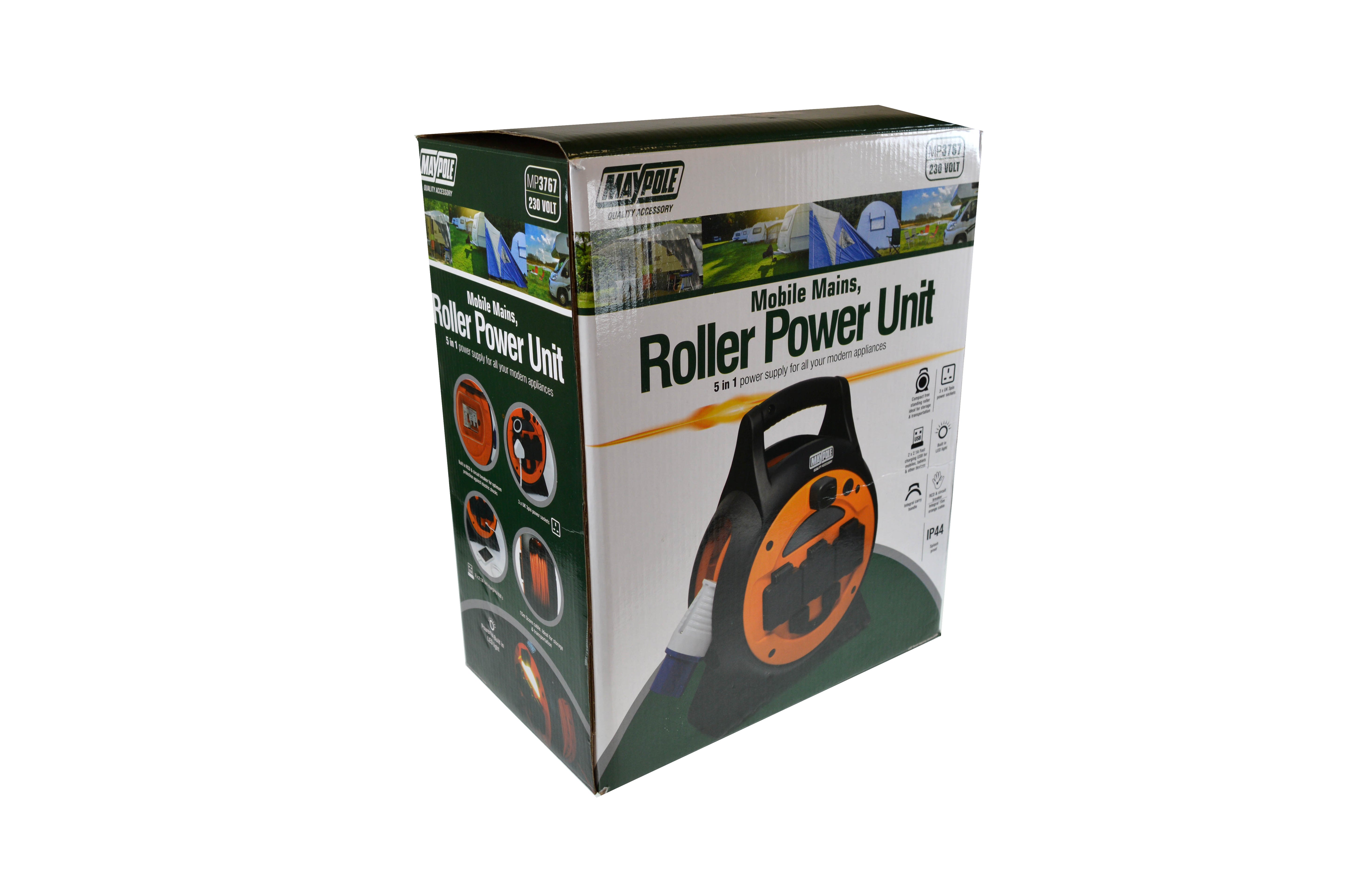 Maypole 15m Roller Mobile Mains Power Unit With Led Light