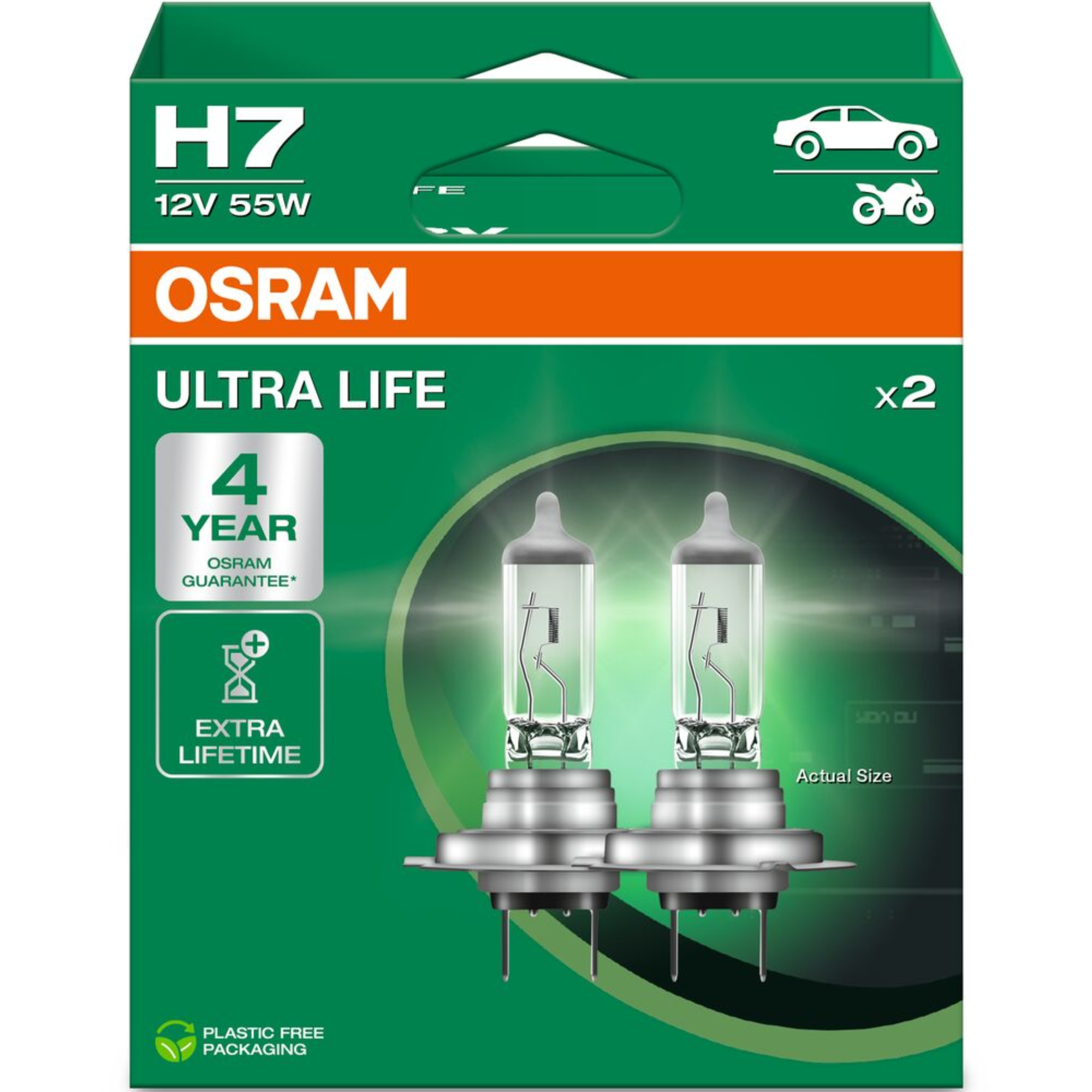 Osram H7 12V 55W Ultra Life Headlight Bulbs (Twin Pack)