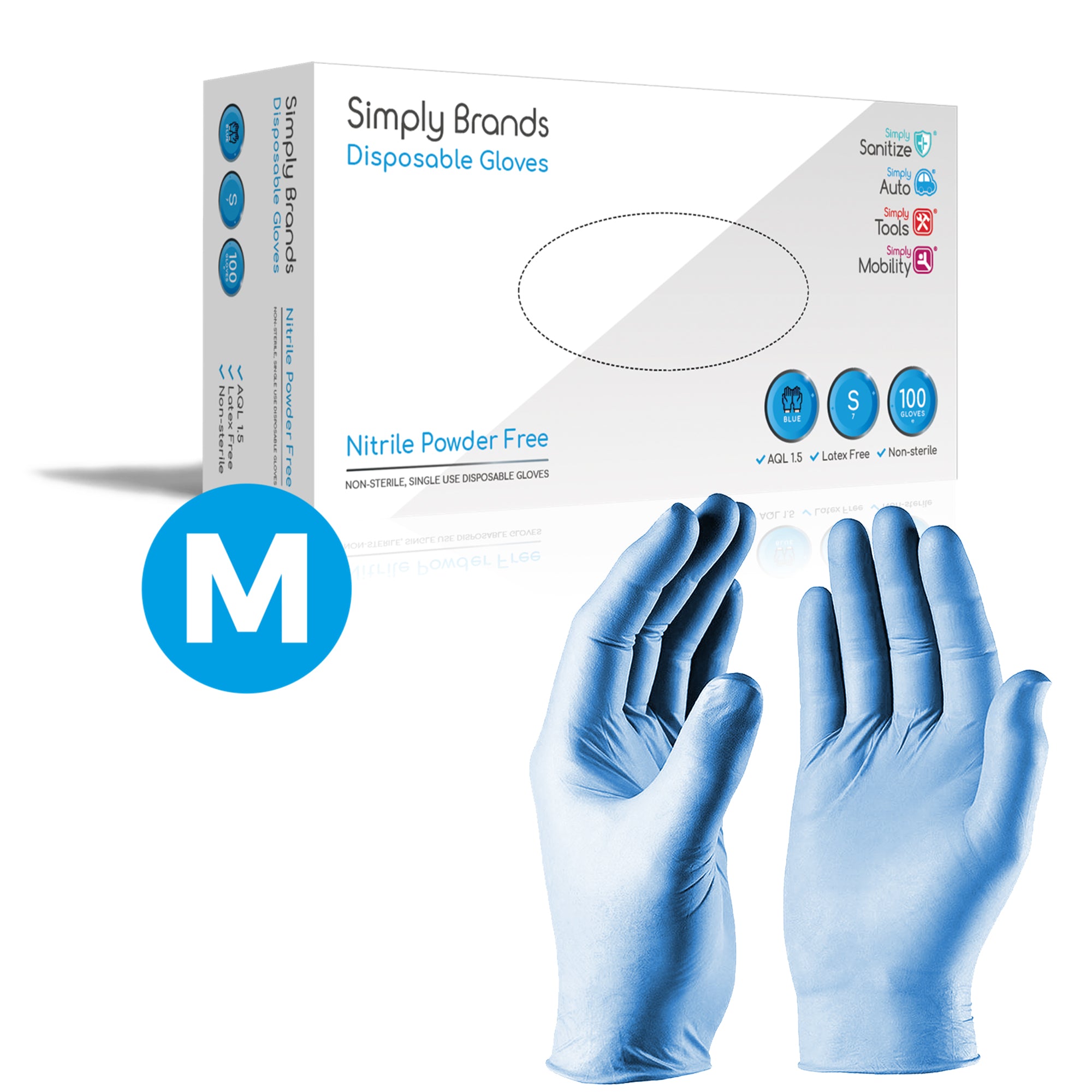 Simply Sanitize 100Pk Medium Blue Nitrile Gloves