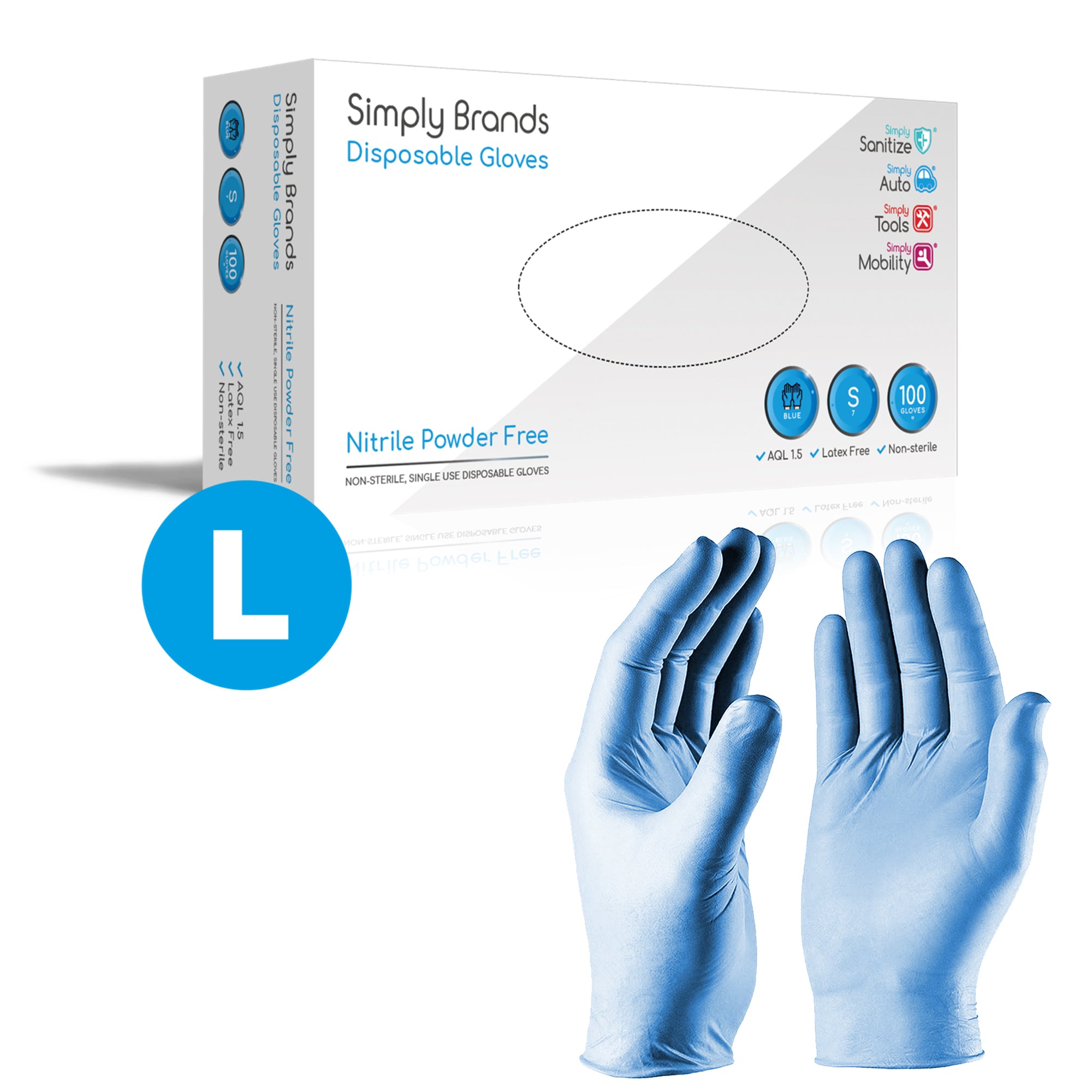 Simply Sanitize 100Pk Large Blue Nitrile Gloves