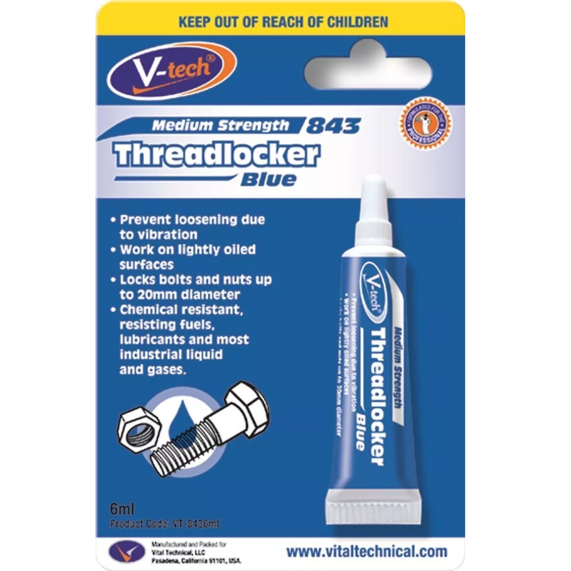 Threadlocker Blue - Anaerobic Adhesive - Medium Strength - 6.0ml